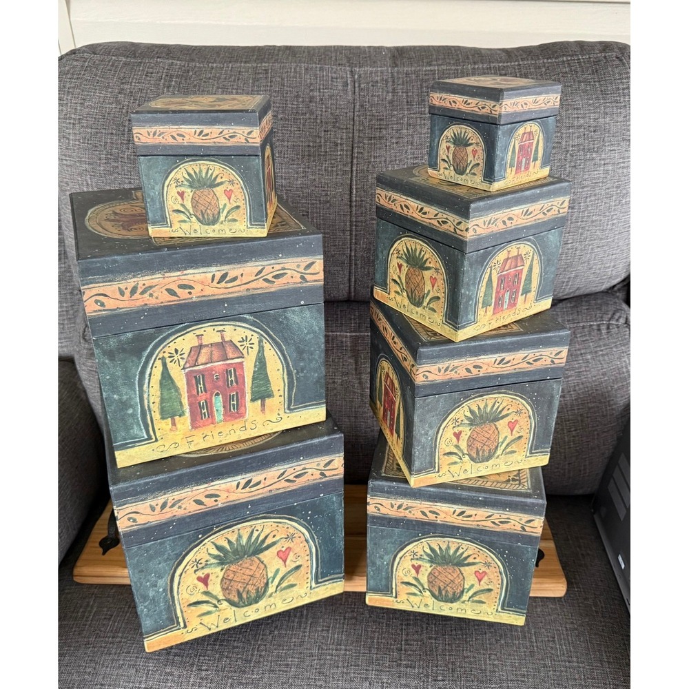 Primative Stacking Boxes (7), Welcome Friends by R.A. Lang Card Co - Picture 3 of 4